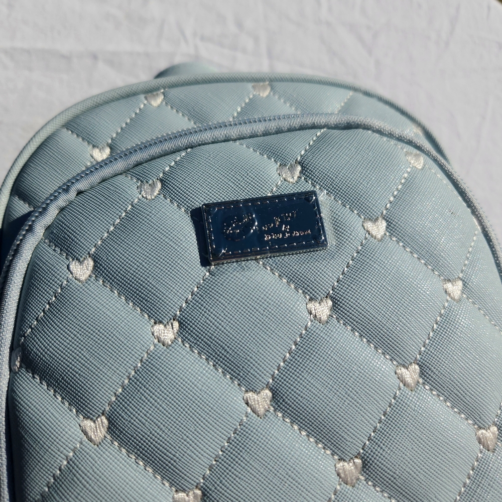 NWT Luv Betsey Johnson Pastel Blue Heart Embroidery & Pastel Rose Print Purse - Picture 4 of 13